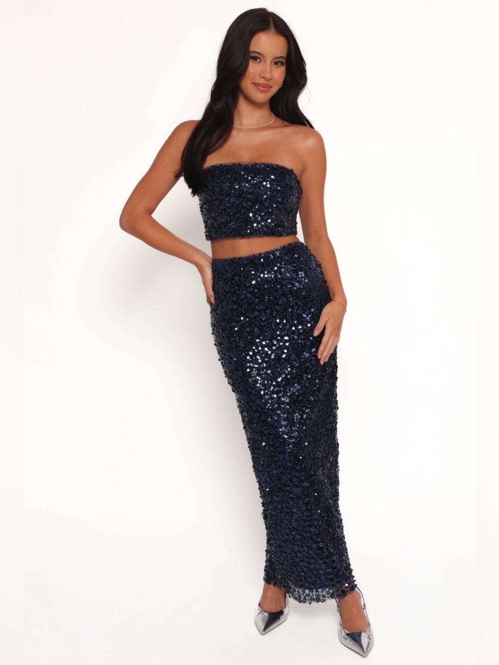 NWT Petal & Pup Glissy Sequin Skirt Set in Navy